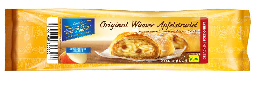 Wiener Apfelstrudel, gebacken, portioniert